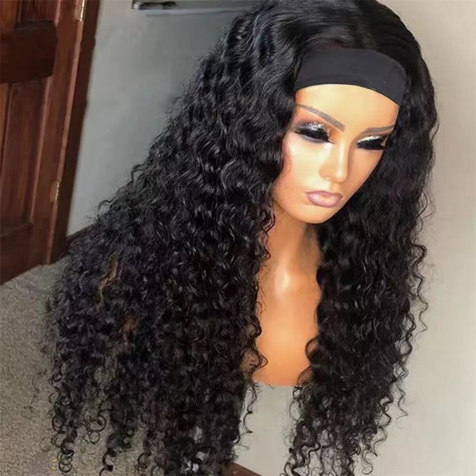 European Beauty Long Curly Turban Wig with Hair Band